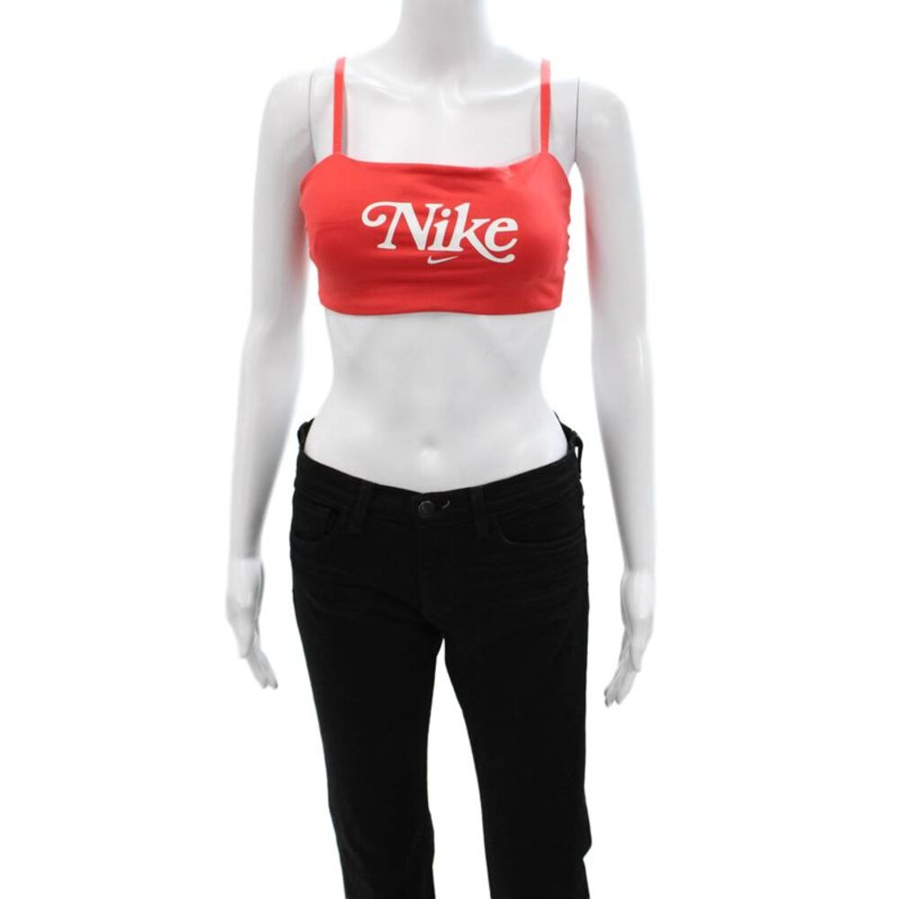 Nike Womens Spaghetti Strap Logo Stretch Knit Sports Bra Red Size Medium
